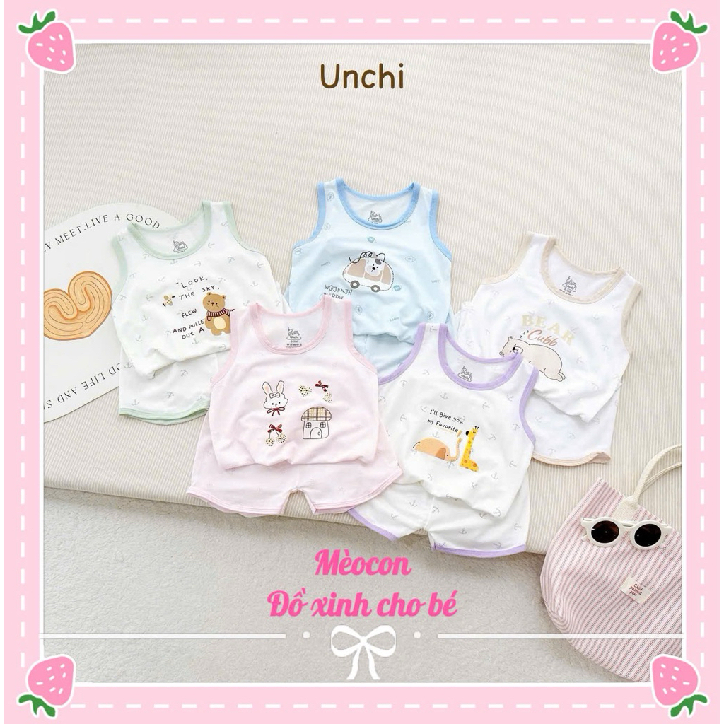 Bộ ba lỗ sát nách unchi thông hơi Bear Cub cho bé mềm mát mặc hè unchi 6-16kg