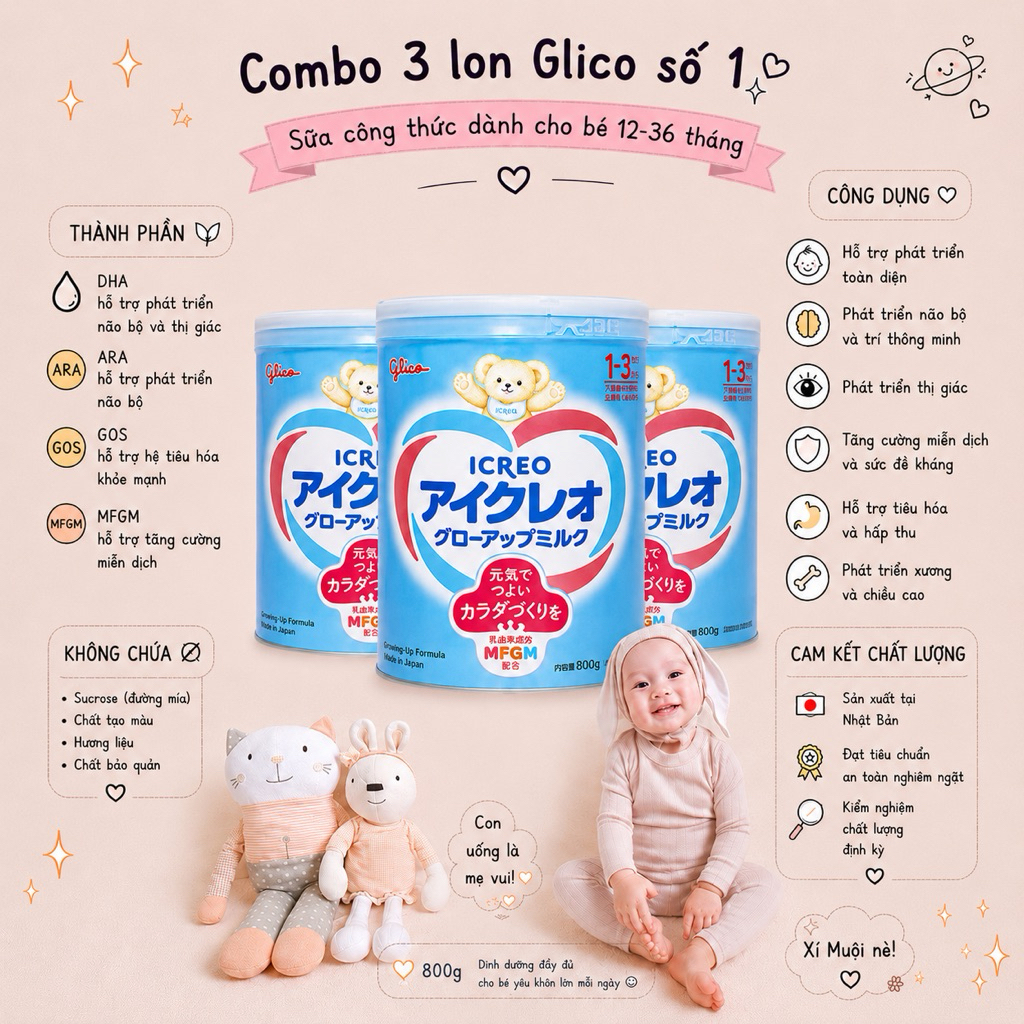 COMBO 3 LON GLICO SỐ 1 820g (CHÍNH HÃNG - DATE XA)