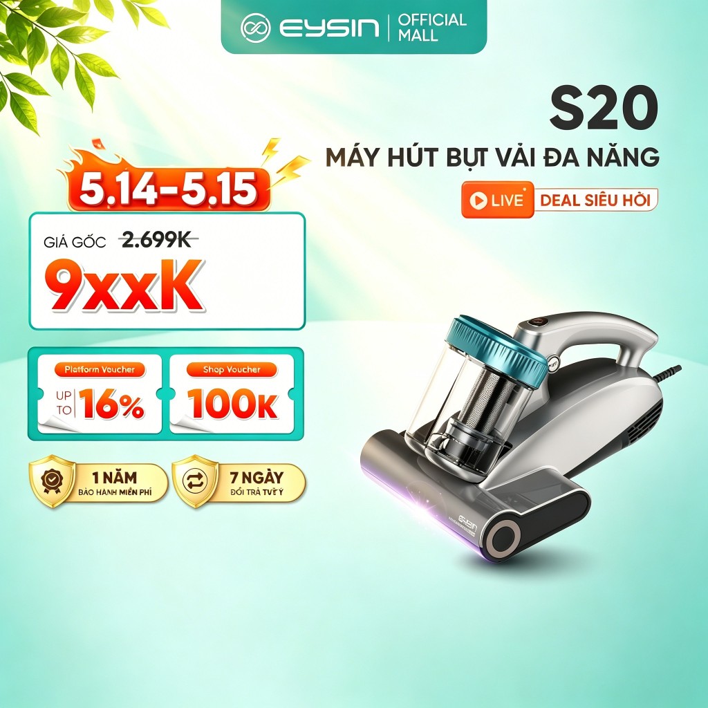 Máy hút bụi giường nệm EYSIN S20 diệt khuẩn thông minh thế hệ mới Đèn UV diệt khuẩn Lõi lọc HEPA