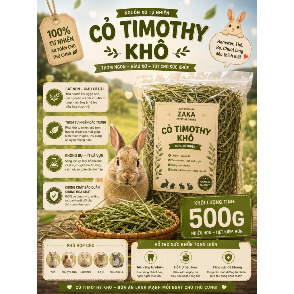 Cỏ khô timothy 500g canada