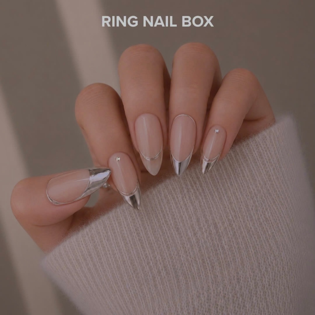 Nail Box Thiết Kế Nailbox Tráng Gương Bạc Phối French Cá Tính - Ring Nail Box