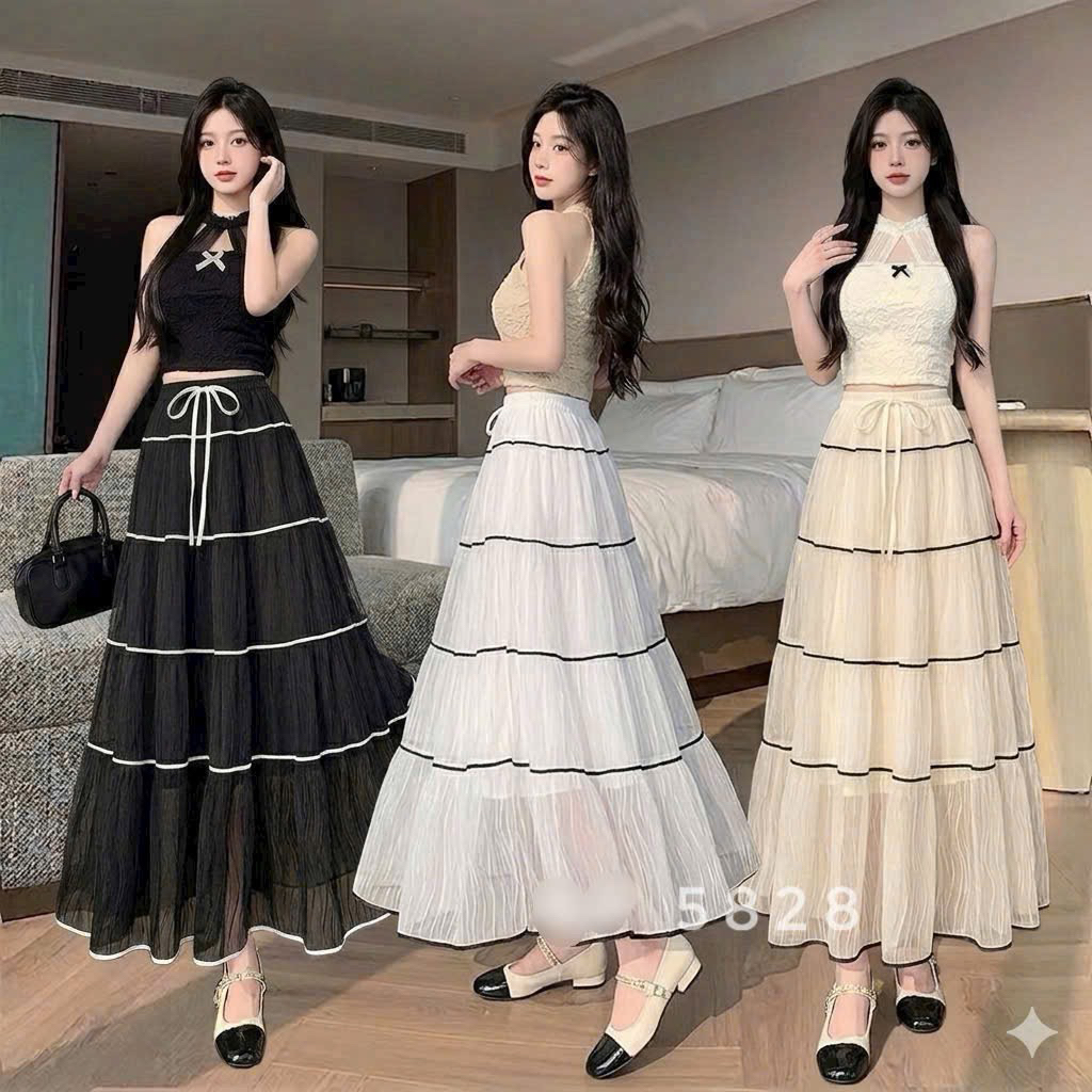 5828. Chân váy voan dáng dài 95,96 cm , may viền , qccc