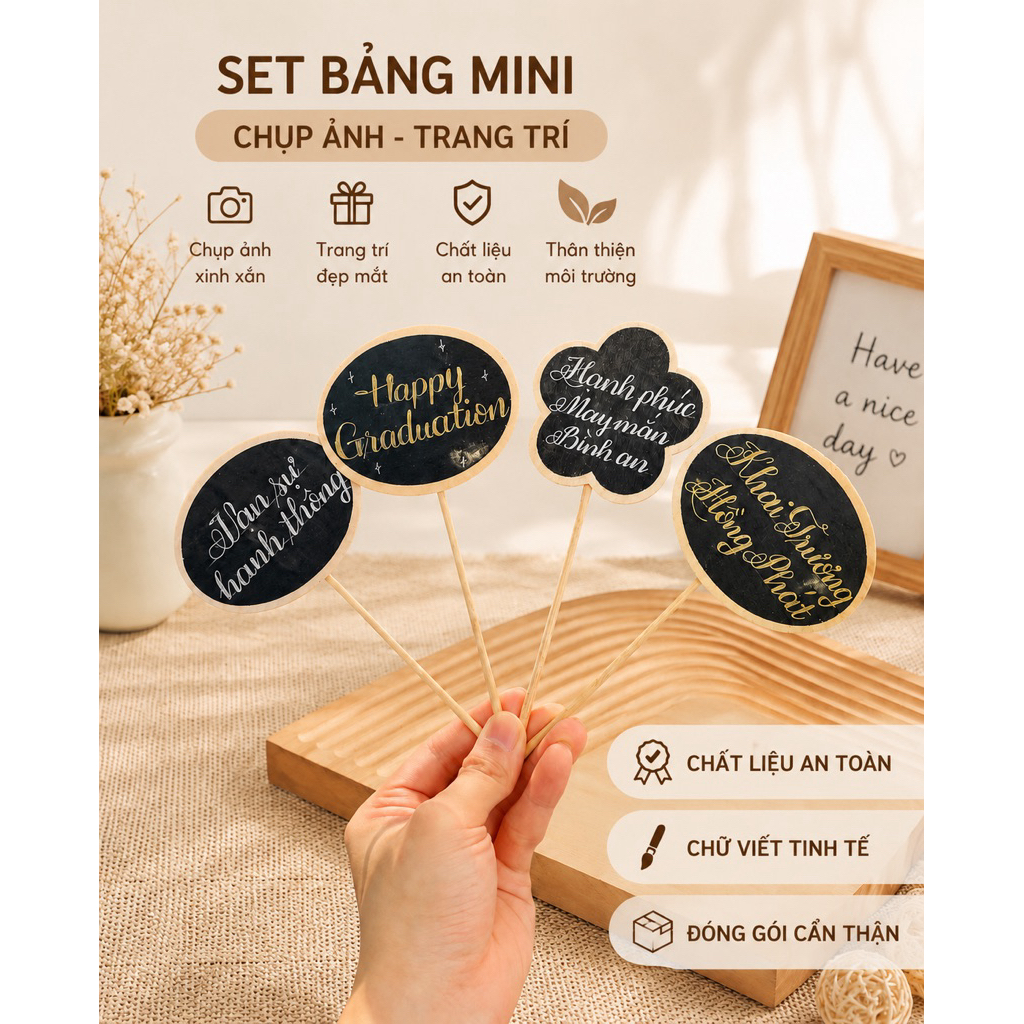Tag cắm - Bảng cắm gỗ decor EDEN Gardens [viết thông điệp theo yêu cầu] bảng to 8x5cm bảng nhỏ 4x2cm