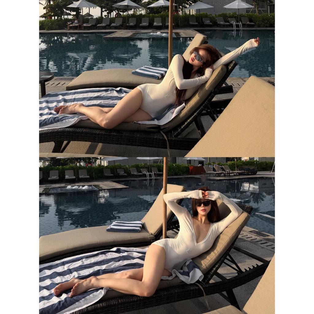 Bikini Liền Thân Tay Dài Cổ Tim Gợi Cảm Đồ Bơi Nữ Kín Đáo Tôn Dáng Đi Biển Resort Phong Cách Hàn Quốc | BigBuy360 - bigbuy360.vn