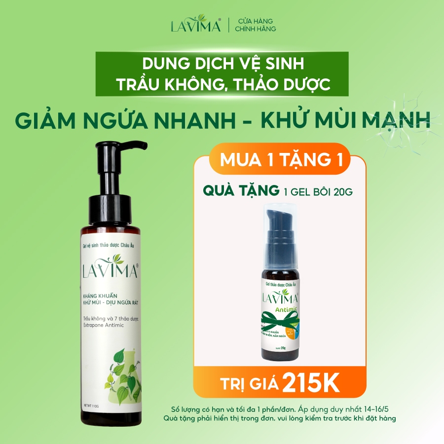 Dung dịch vệ sinh Lavima, Trầu không Thảo Dược làm sạch - giảm ngứa nhanh - khử mùi mạnh, Chai 110g