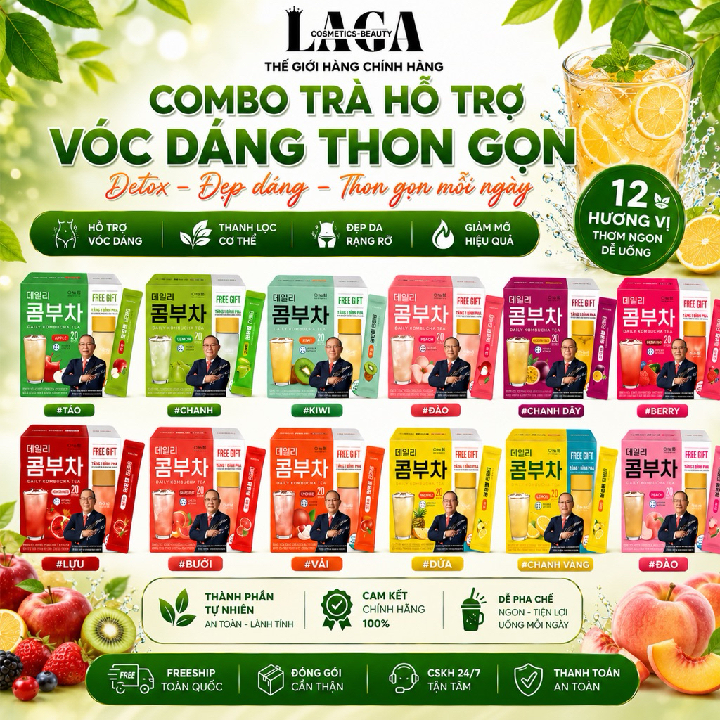 [Mẫu Mới–Hàng Chính Hãng Có Tem Phụ] Trà Kombucha Danongwon Daily Hàn Quốc–Hộp 20 Gói+Tặng Kèm Bình–