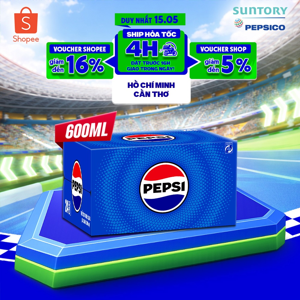 [Hỏa Tốc] Thùng 24 Chai Nước Ngọt Giải Khát Có Gaz Pepsi (600ml/chai)