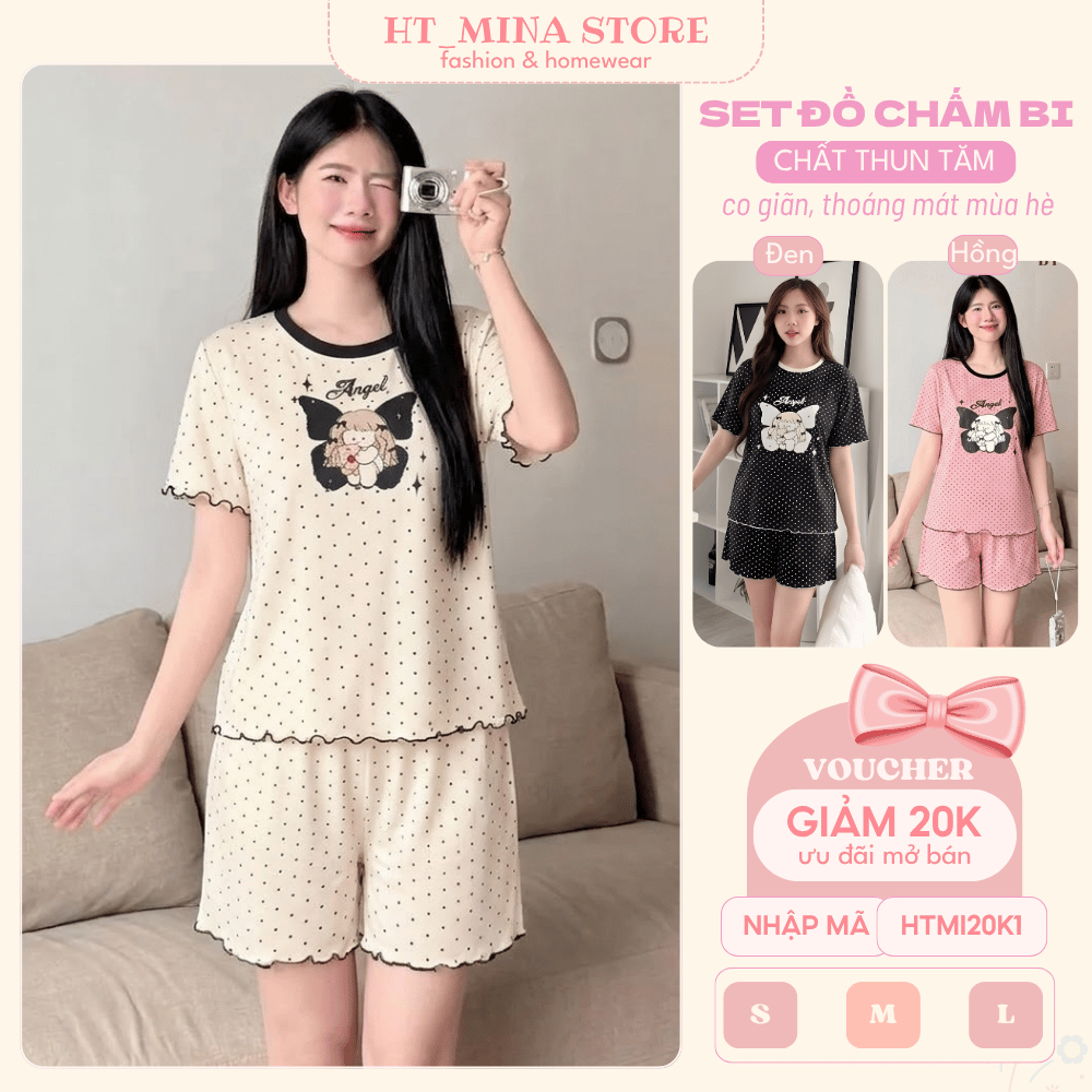 [MUA 2 GIẢM 45K] Bộ đồ nữ chấm bi form rộng thoải mái chất liệu co giãn thoáng mát hoạ tiết chấm bi 