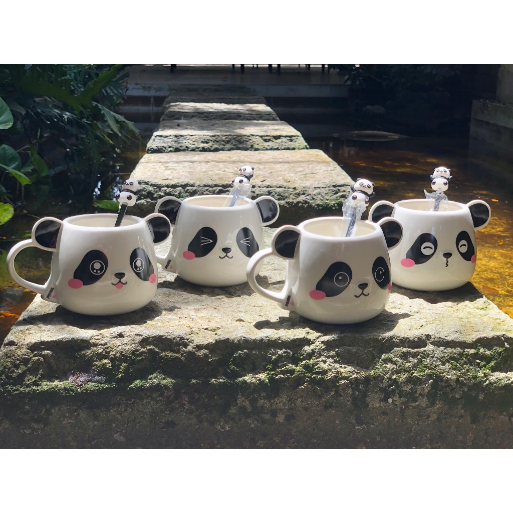 Ly Gốm Gấu Panda kèm muỗng inox - 300ml
