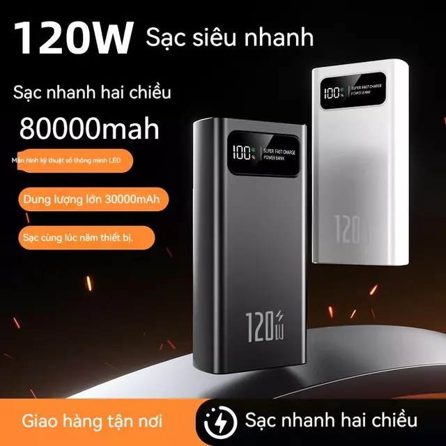 Sạc dự phòng 80000mAh 120W PD20W tích hợp cống sạc tiện lợi cho điện thoại và máy tính ssl50000mah