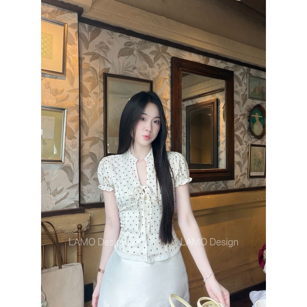 Áo sơ mi áo kiểu nữ hottrend cổ tàu cột nơ trẻ trung LAMO - B1574 | BigBuy360 - bigbuy360.vn