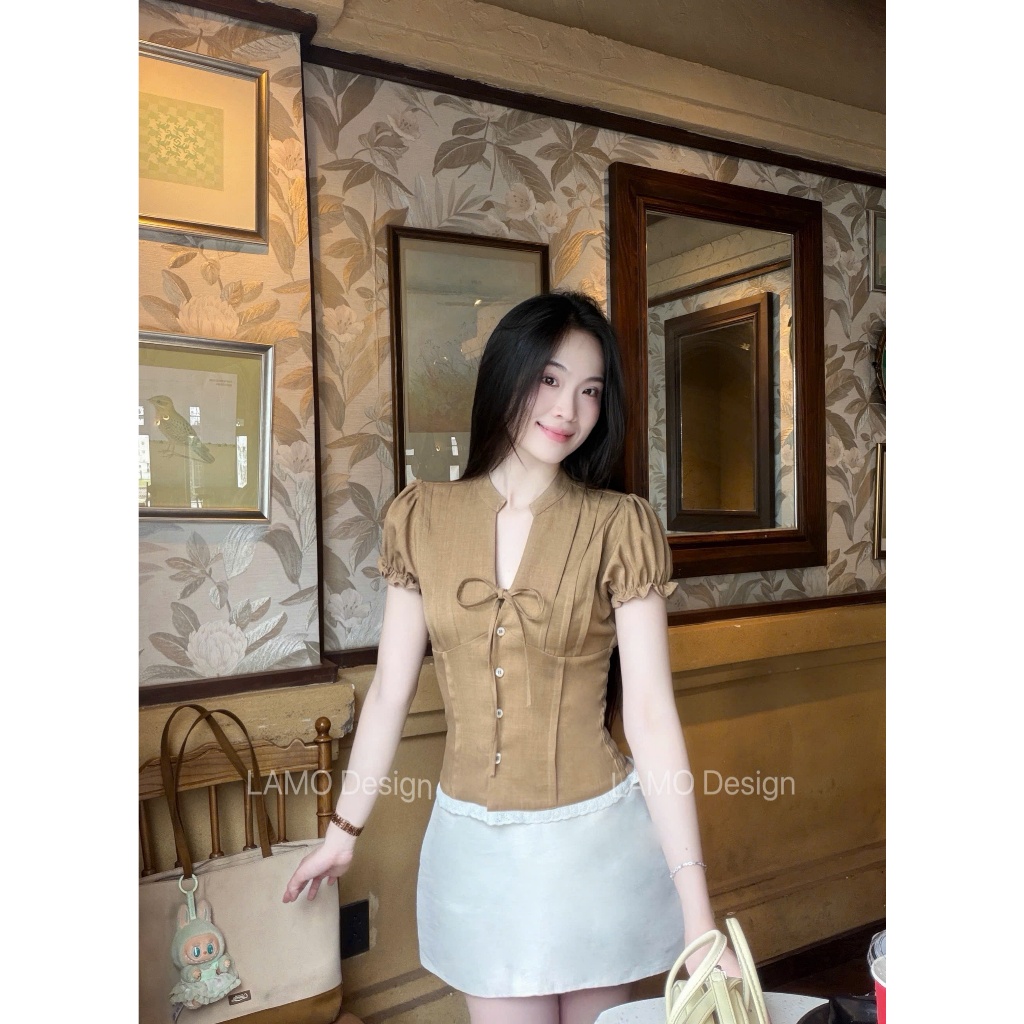 Áo sơ mi áo kiểu nữ hottrend cổ tàu cột nơ trẻ trung LAMO - B1574 | BigBuy360 - bigbuy360.vn