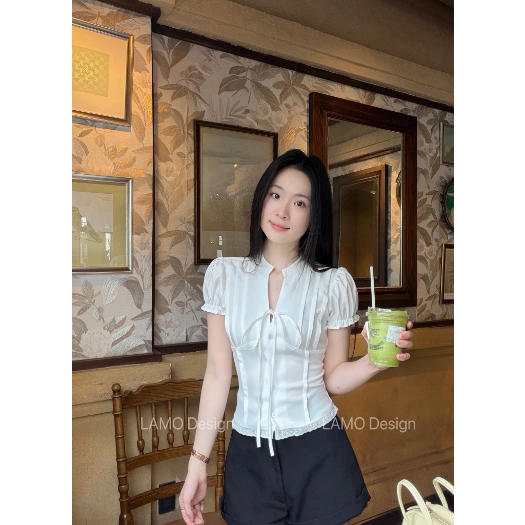 Áo sơ mi áo kiểu nữ hottrend cổ tàu cột nơ trẻ trung LAMO - B1574 | BigBuy360 - bigbuy360.vn