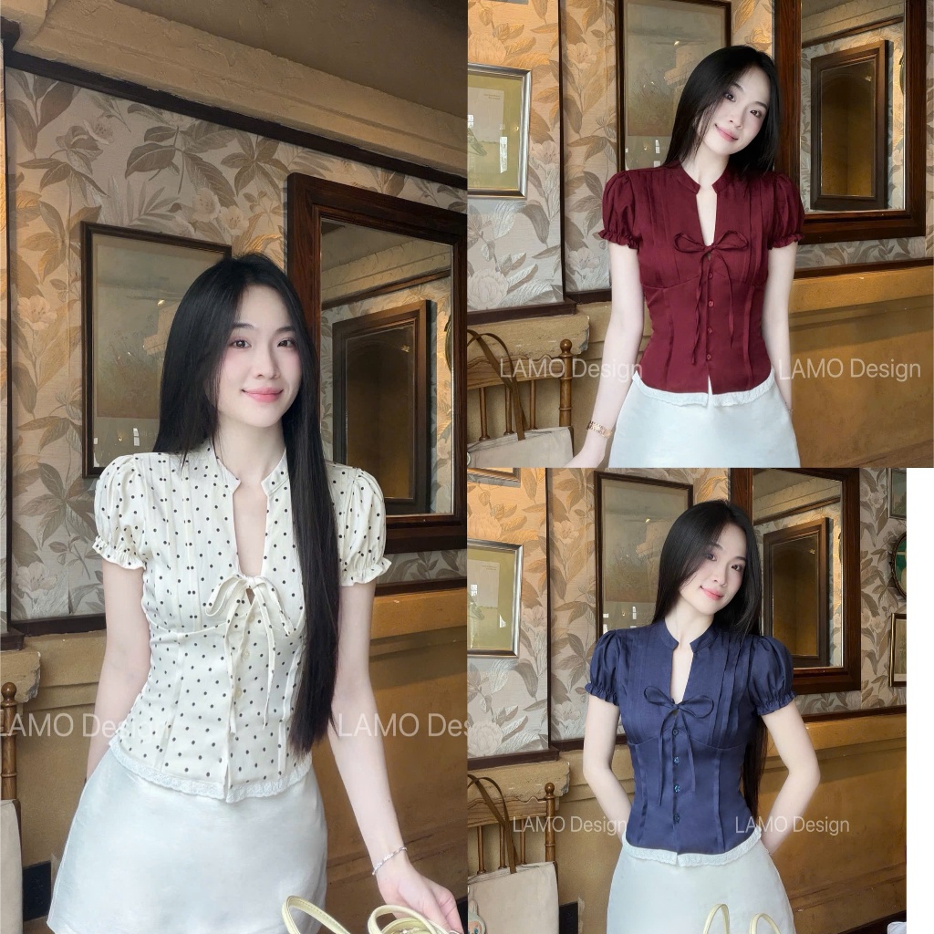 Áo sơ mi áo kiểu nữ hottrend cổ tàu cột nơ trẻ trung LAMO - B1574 | BigBuy360 - bigbuy360.vn