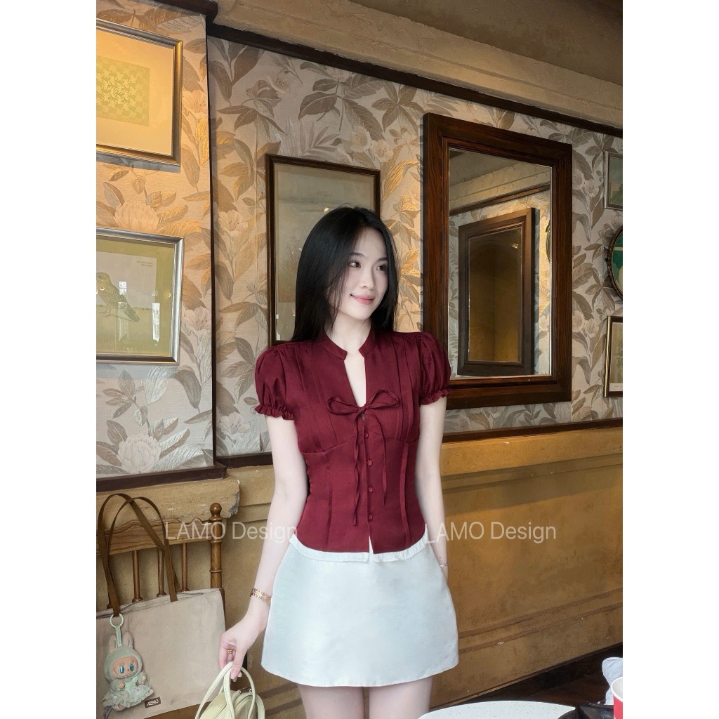 Áo sơ mi áo kiểu nữ hottrend cổ tàu cột nơ trẻ trung LAMO - B1574 | BigBuy360 - bigbuy360.vn