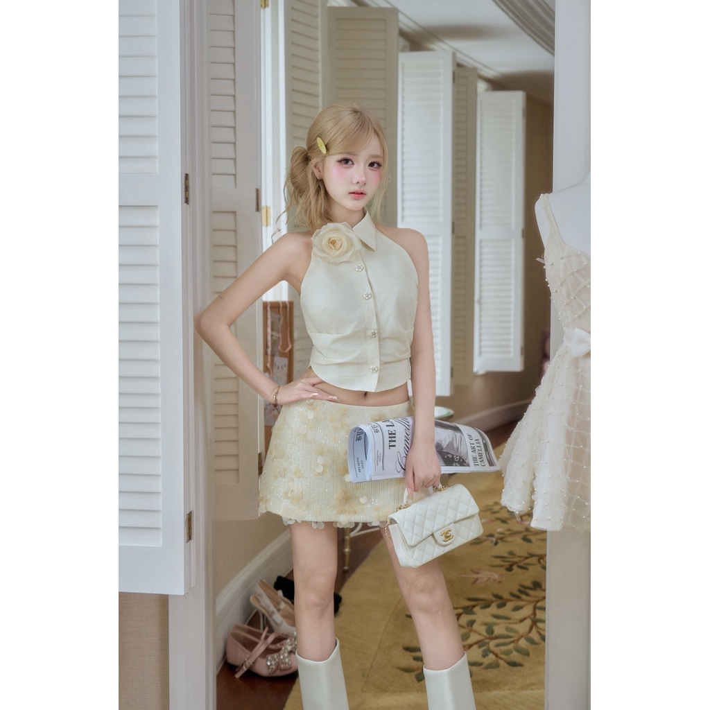 BY IR - Áo Sơ Mi Kem Phối Chân Váy Sequin / Ivoire Top x Noemie Skirt ( Tặng Kèm Cài Hoa )