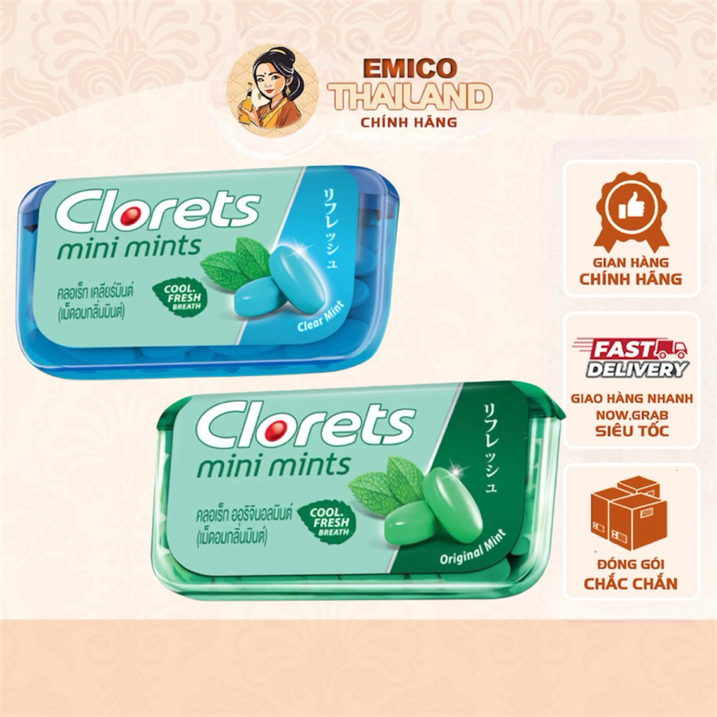 [VỊ BẠC HÀ] Kẹo Ngậm Thơm Miệng Không Đường Clorets Mini Mints Original Mint 13g