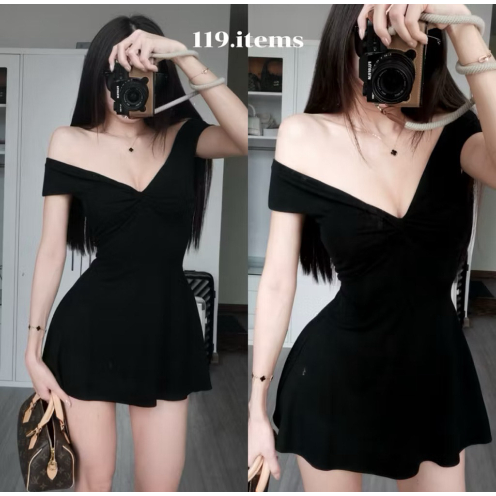 Đầm cổ xoắn form xoè mặc 2 kiểu basic 119.items
