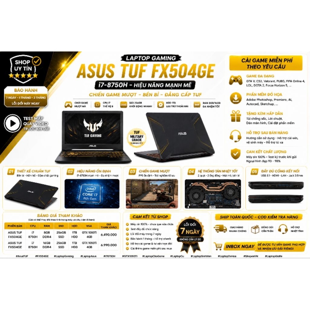 ASUS TUF FX504GE GAMING – i7 8750H / GTX 1050Ti 4GB – CHIẾN GAME CỰC MƯỢT