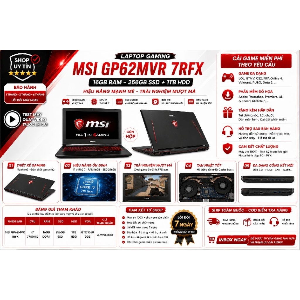 MSI GP62MVR 7RFX LEOPARD PRO – LAPTOP GAMING HIỆU NĂNG CAO CHIẾN GAME CỰC TỐT