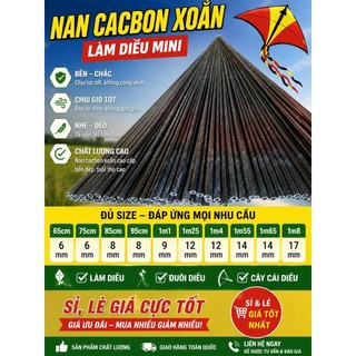 4 Nan cacbon xoắn 65cm, 75cm , 85cm, 95cm (Tặng 2 bas nối) làm diều mini.