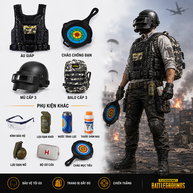 🔥 Cosplay hóa trang GAME PUBG MOBILE mũ 3 giáp 3 chảo LỰU AWM PUBG - 397895