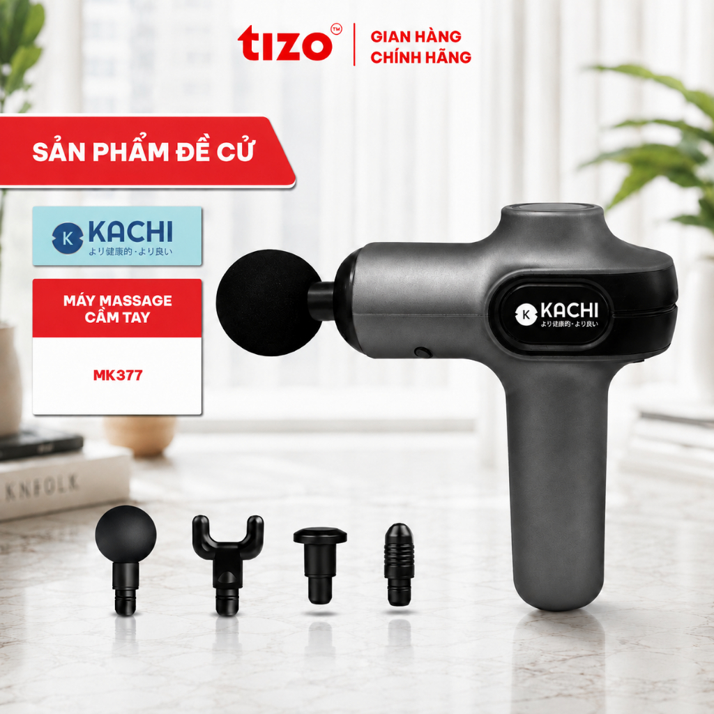 Máy Massage Cầm Tay Kachi MK377 - Máy Massage Giãn Cơ 9 Cấp Độ, 4 Đầu Thay Giảm Đau Cổ Vai Gáy
