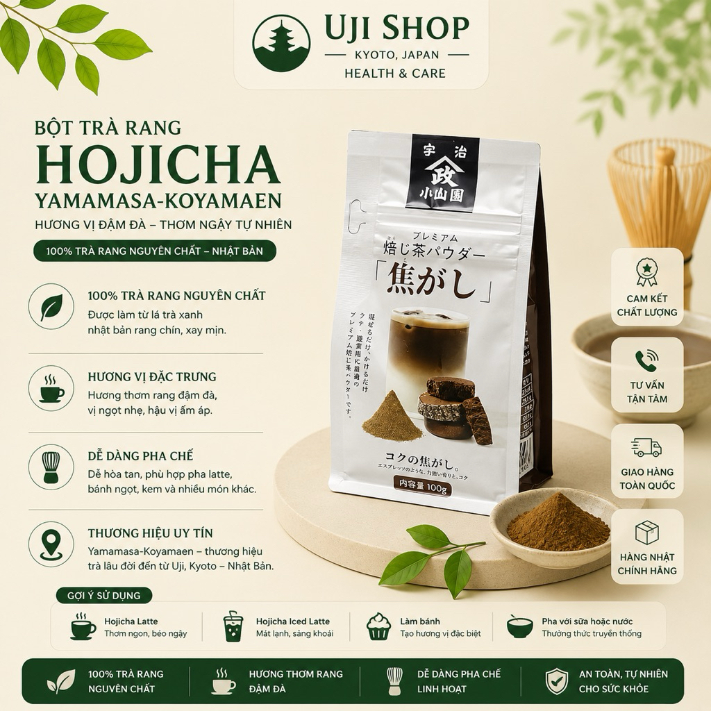 Bột Trà Rang Hojicha Hãng Yamamasa-Koyamaen 100g |Uji Shop Healt & Care
