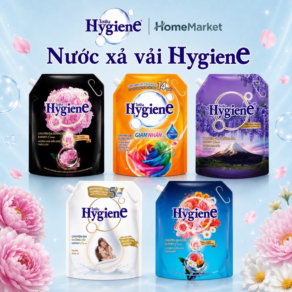 Nước Xả Vải Hygiene Đậm Đặc Thái Lan (Túi Tiết Kiệm 3.5L&3L) - Làm Mềm Vải, Lưu Hương Thơm Lâu, Nhiề