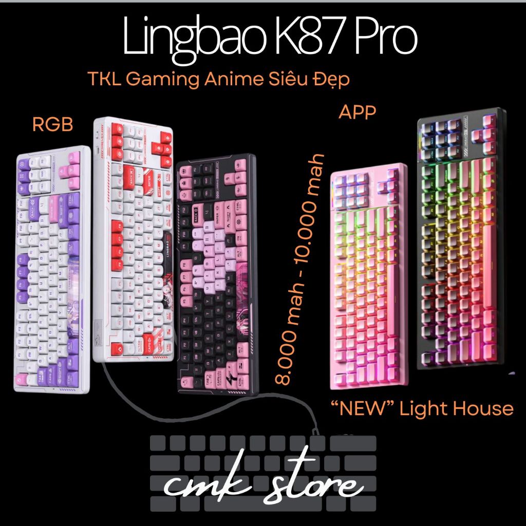 Bàn Phím Cơ TKL - Lingbao K87 | K87 Pro - 3 modes -  Led RGB - Mạch Xuôi - Plate PC - Full Foam -