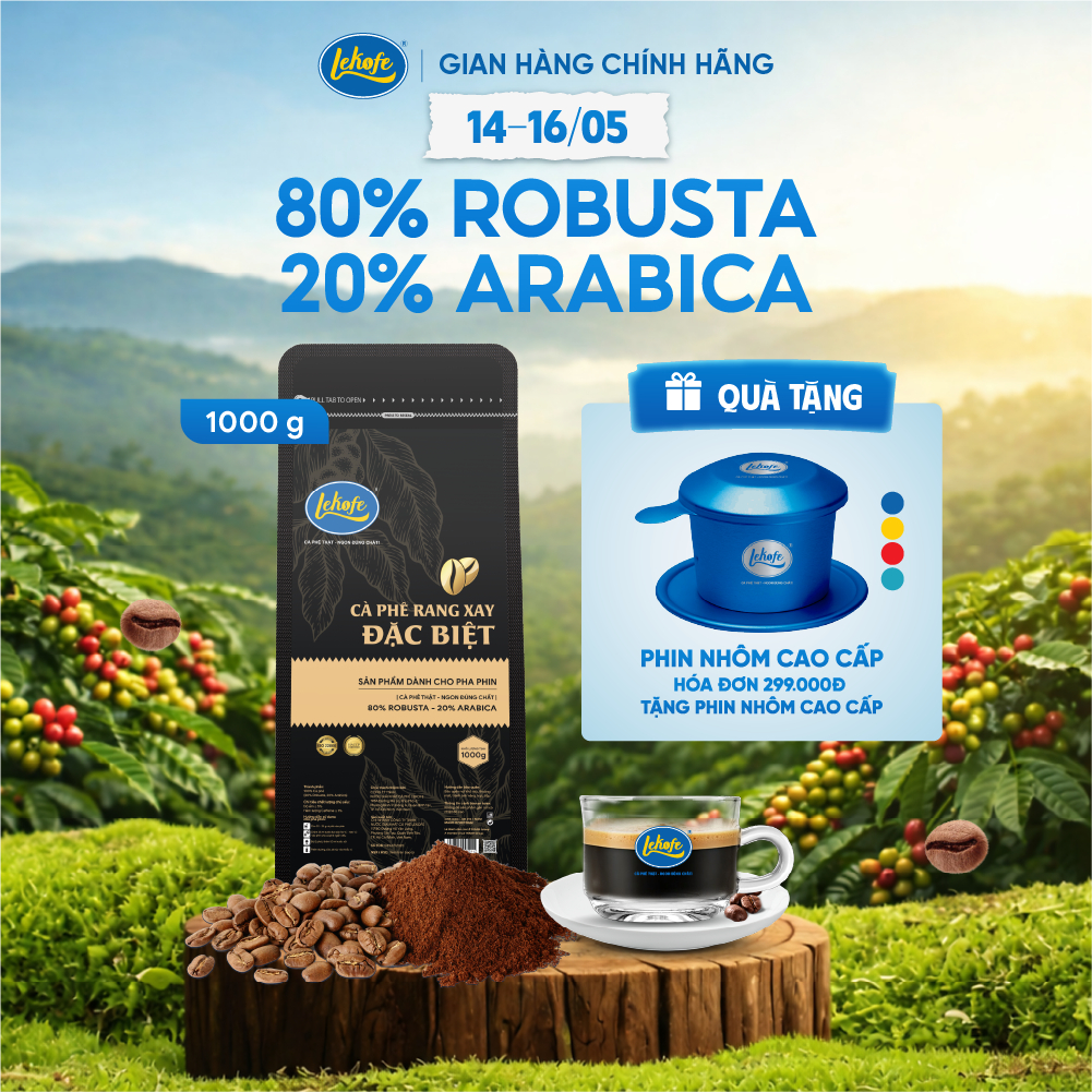 [QUÀ TẶNG NGÀY 14 - 16/5] Cà phê rang xay Đặc Biệt Lekofe 80% Robusta 20% Arabica Đắng - Đậm - Chua 