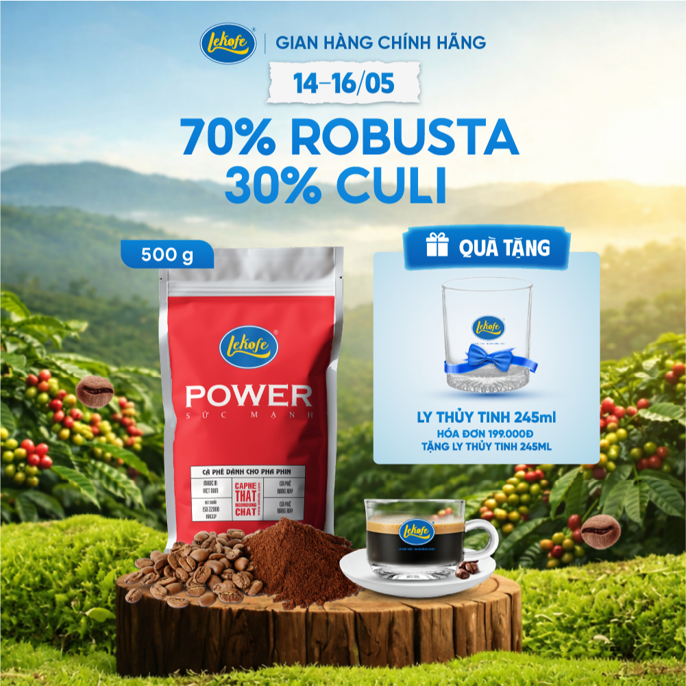 [QUÀ TẶNG NGÀY 14 - 16/5] Cà phê rang xay Sức Mạnh Lekofe 70% Robusta 30 Culi Đậm - Thơm - nồng ngon