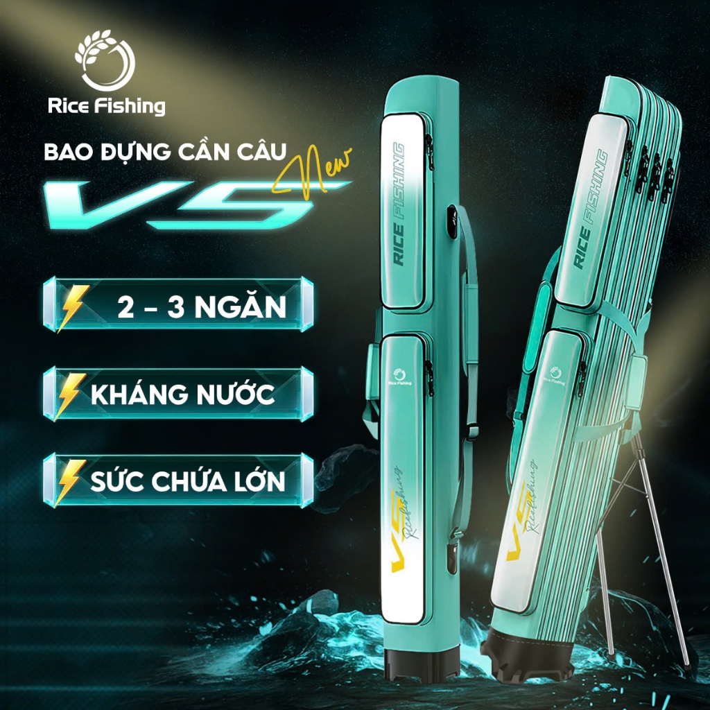 Bao Đựng Cần Câu Đài V5 Rice Fishing – Chống Thấm, Siêu Bền, Đựng 8-10 Cần, Phiên bản nâng cấp 2025 
