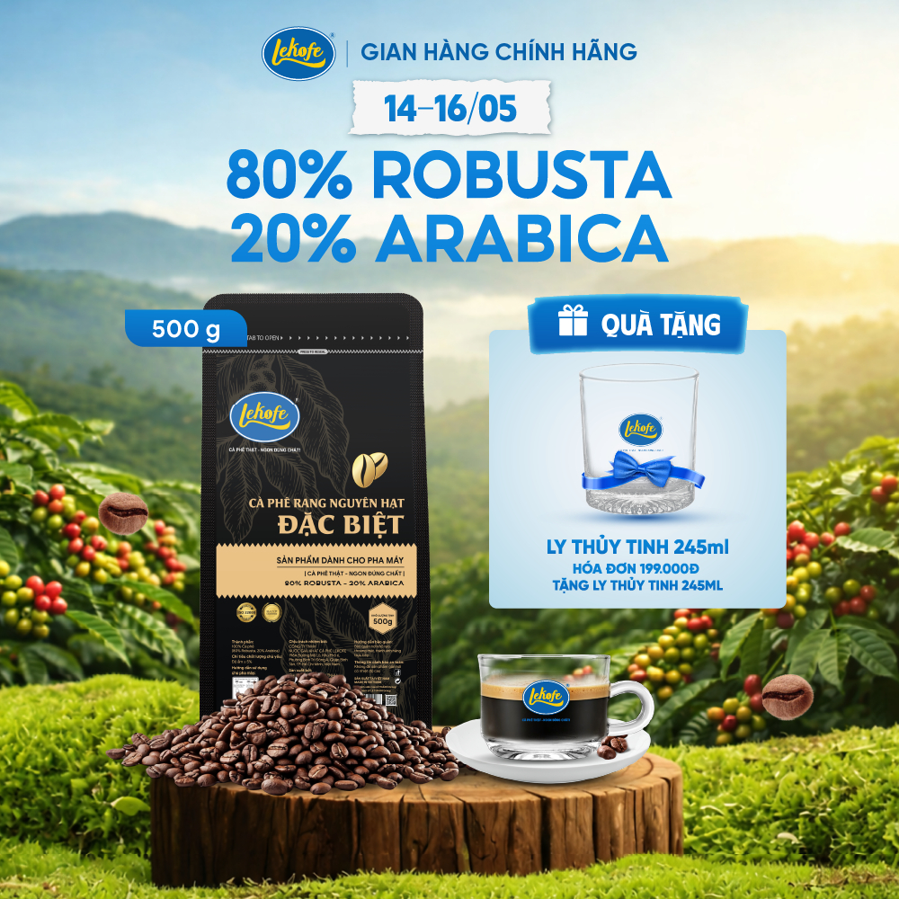 [QUÀ TẶNG NGÀY 14 - 16/5] Cà phê nguyên hạt Đặc Biệt Lekofe 80% Robusta 20% Arabica Đắng - Đậm - chu