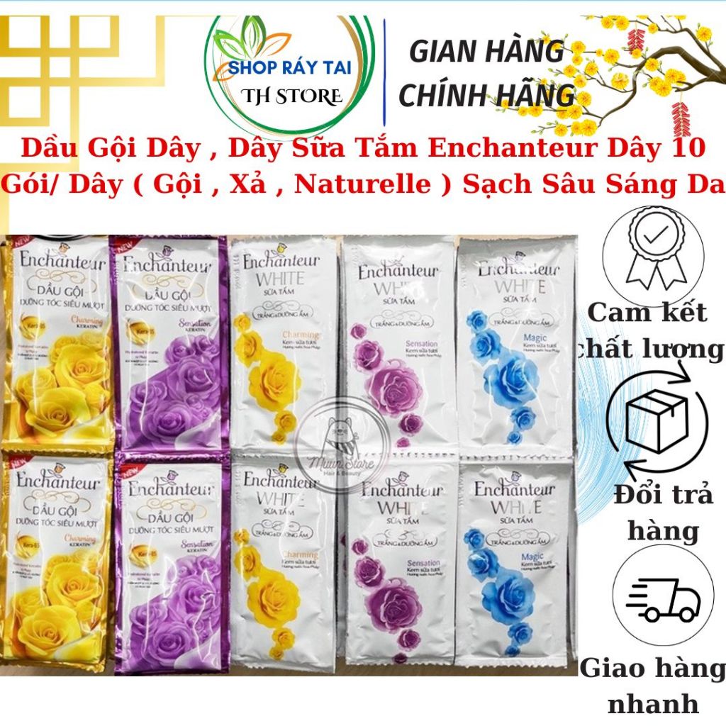 Dây Dầu Gội, Dầu Xả , Sữa Tắm Enchanteur Dây 10 Gói ( Gội , Xả , Naturelle ) Sạch Sâu Sáng Da Chính 