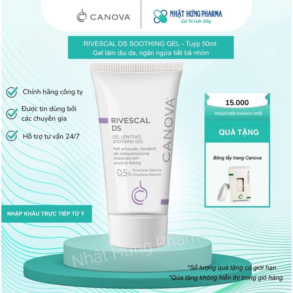 Gel Dịu Da CANOVA Rivescal DS Điều Tiết Bã Nhờn Giảm Kích Ứng Da Dưỡng Ẩm Hiệu Quả Tuýp 50ml