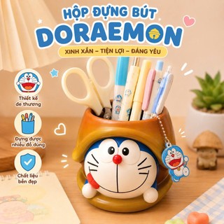Hộp đựng bút, đựng cọ trang điểm, đựng đồ dùng học tập hình Doraemon Đội Nón cute derco bàn học