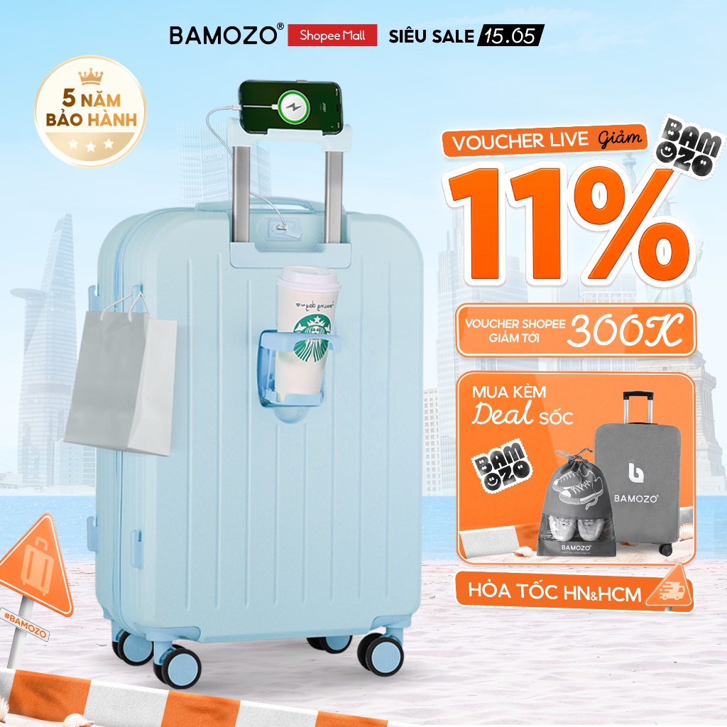 Vali Du Lịch Bamozo 8812 Thời Trang Size 20/24 Chất Liệu Nhựa ABS 3 Lớp Bền Đẹp_8812