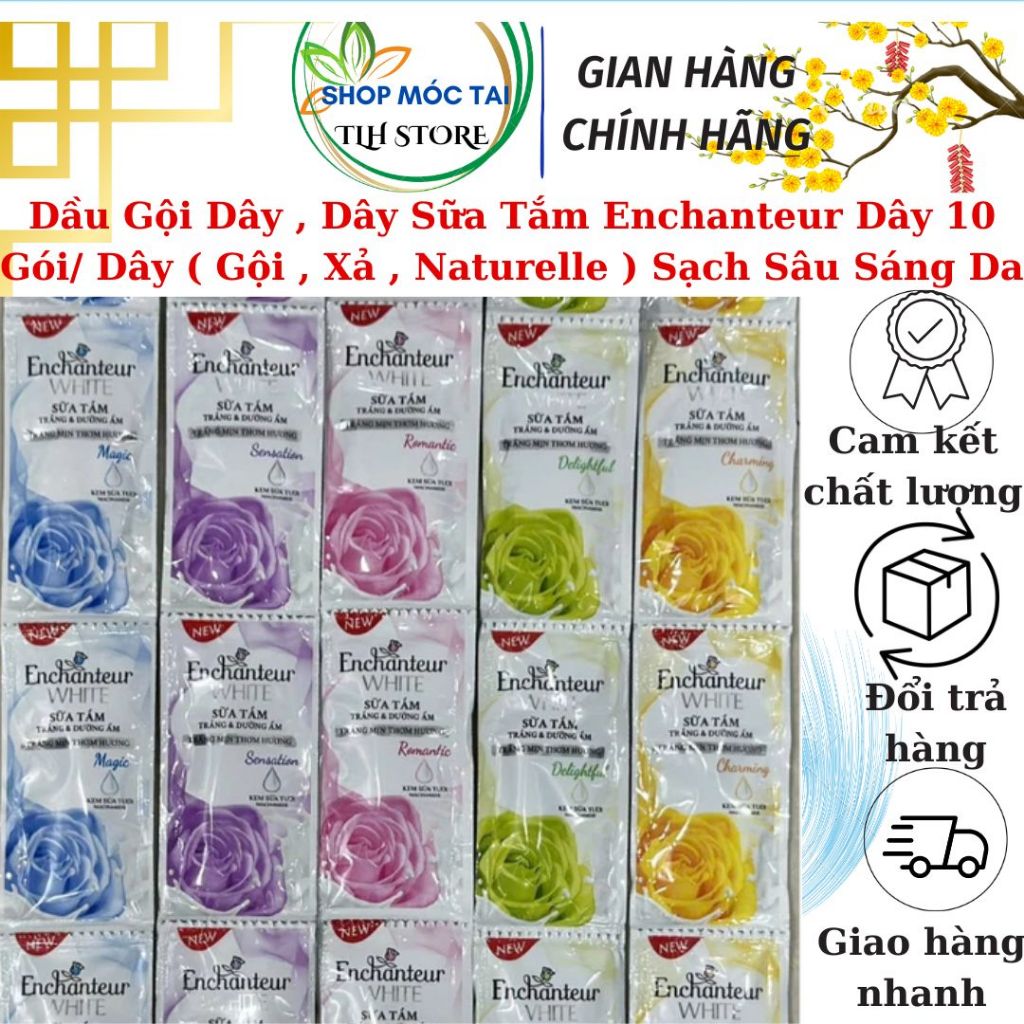 Dây Dầu Gội, Dầu Xả , Sữa Tắm Enchanteur Dây 10 Gói ( Gội , Xả , Naturelle ) Sạch Sâu Sáng Da Chính 