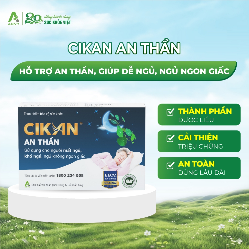 Cikan An Thần - Hỗ Trợ Giảm Mất Ngủ, Ngủ Không Sâu Giấc, Lo Âu,Căng Thẳng - Hộp 30 viên