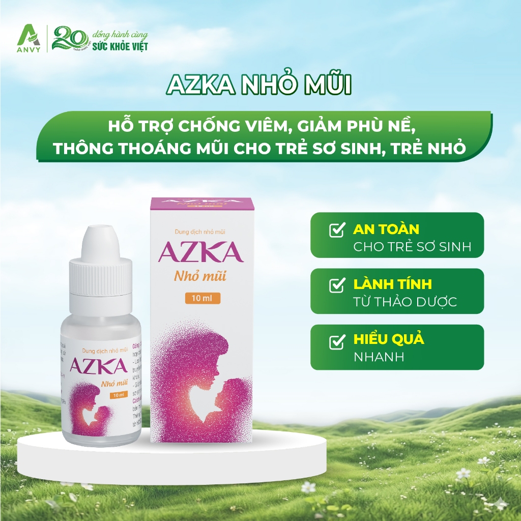 Azka nhỏ mũi 10ml - Giảm Nghẹt Mũi Ở Trẻ Sơ Sinh Và Trẻ Nhỏ - Cải Thiện Triệu Chứng Cảm Lạnh