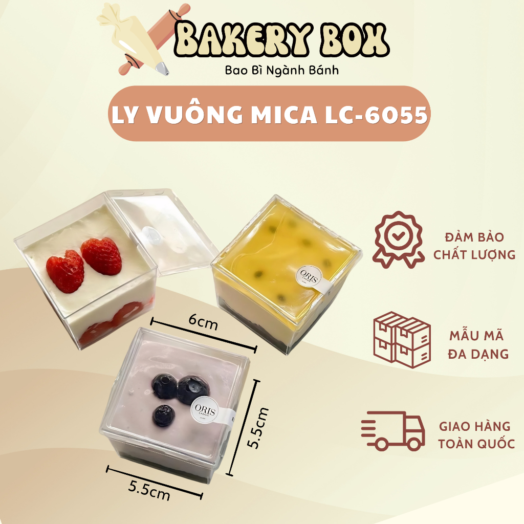 100 Ly Vuông Mica LC-6055 Đựng Bánh Mousse, Tiramisu, Panna Cotta - BAKERY BOX