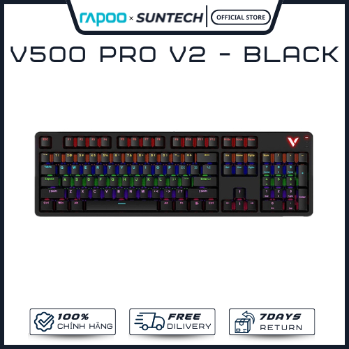 Bàn Phím Cơ Phổ Thông Rapoo V500 Pro V2 Black - LED Đa Sắc, 104 Phím, Siêu Đầm Chắc