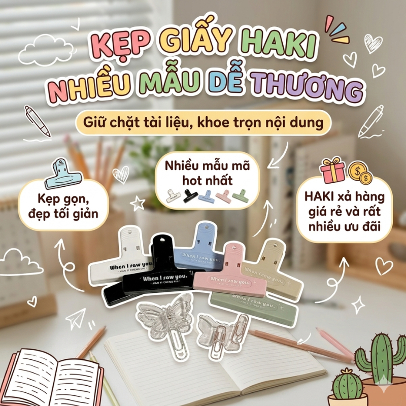 HAKI kẹp giấy trong suốt kẹp bướm giấy kẹp nhựa trong suốt giữ tài liệu tiện lợi KTL06