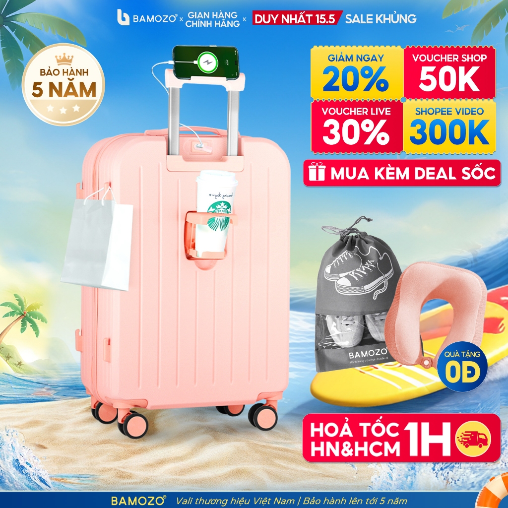 Vali Du Lịch Bamozo 8812 Thời Trang Size 20/24 Chất Liệu PC + ABS Bền Đẹp Bảo Hành 5 Năm_8812