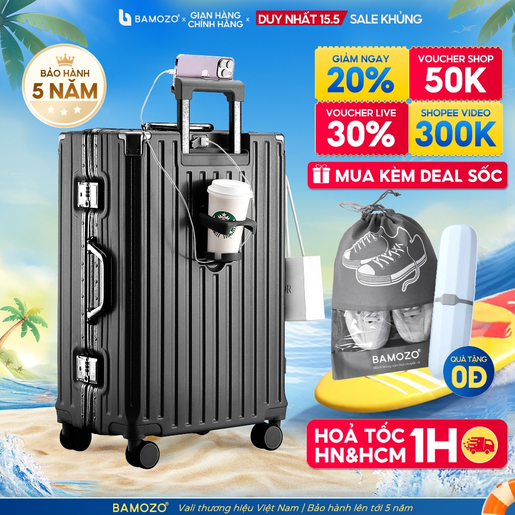 [Best Seller] Vali Khung Nhôm Khóa Sập 9066 Bamozo Size 20/24/28,Nhựa PC Cao Cấp,Bo 4 Góc Kim Loại C