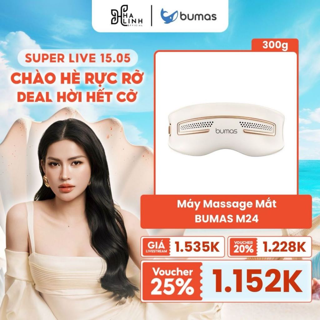 [Võ Hà Linh x BUMAS] Máy Massage Mắt BUMAS M24 - Không Dây, Chất liệu nhựa ABS, Trọng lượng 300g
