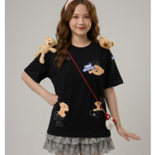 [RẺ VÔ ĐỊCH] Áo thun kèm gấu Teddy 3158 unisex -Phông form rộng tay lỡ kiểu dáng vintage cá tính đường phố