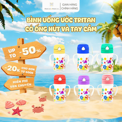 Bình Uống Nước Tritan Có Ống Hút Và Tay Cầm Marcus & Marcus, Cho Bé Từ 12 Tháng