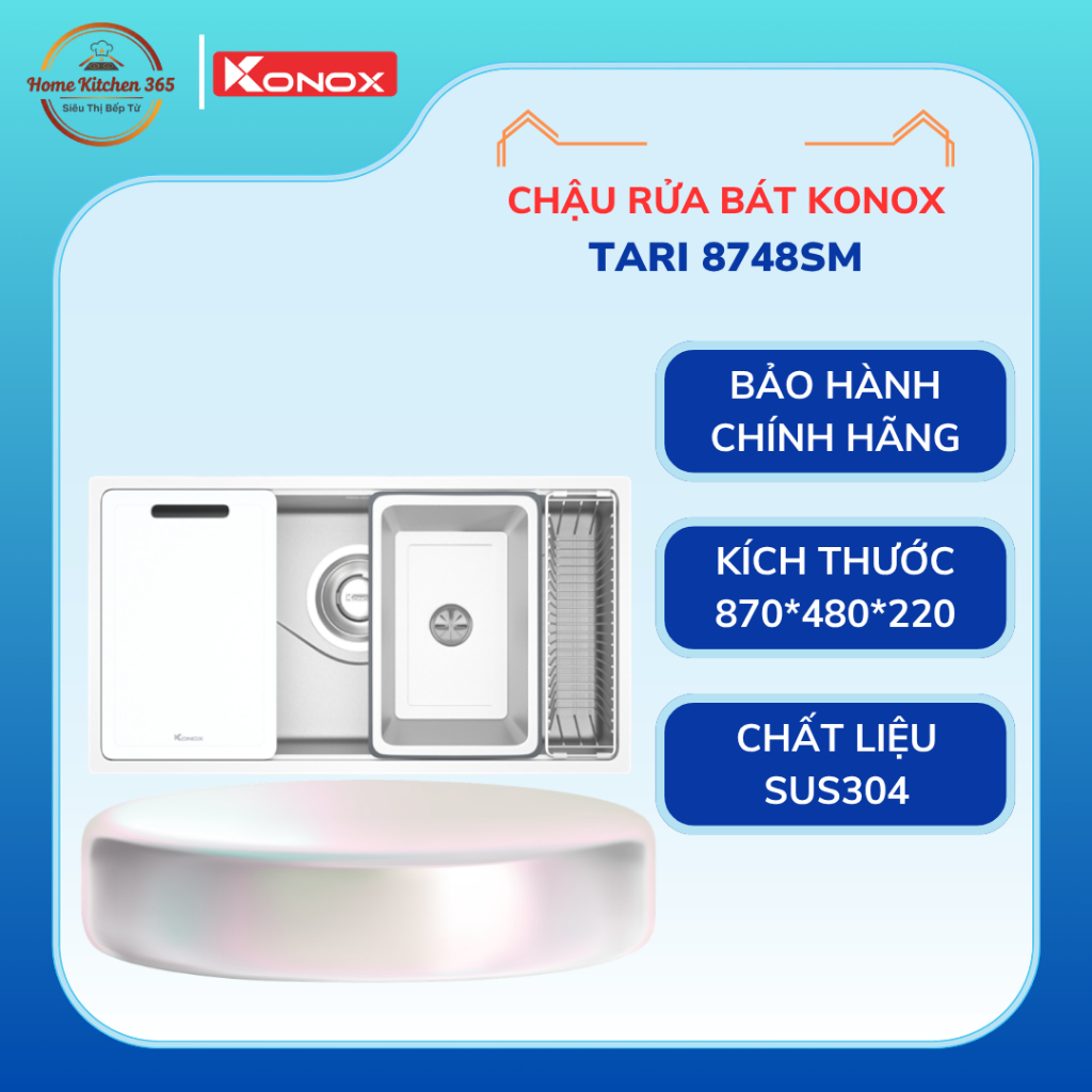 Chậu Rửa Bát Konox Tari 8748SM - Inox 304, Chống Bám Bẩn, Chống Ồn